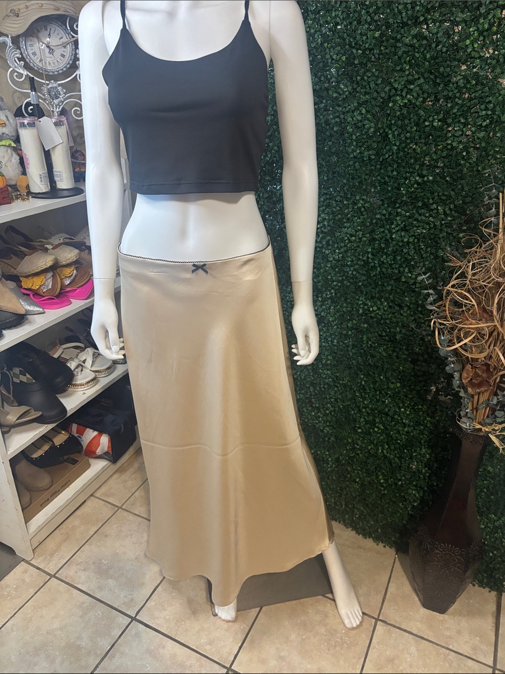 Rachel Zoe Beige Satin Maxi Slip Skirt # 126